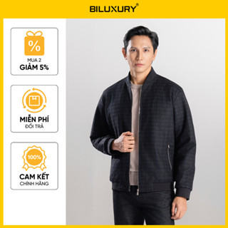   NEW 2025  Áo Khoác Dạ Đen Nam Phối Hoạ Tiết 9ADAC511DEN Biluxury Giữ Ấm Chống Bụi Bẩn 