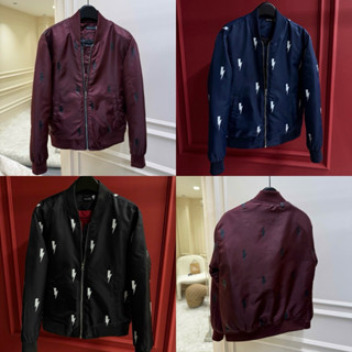  Áo khoác bomber gió nam nữ PB in hoạ tiết logo tia sét tràn thân trần bông 3 lớp dày dặn boy phố AK295P 