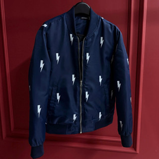  Áo khoác gió nam nữ in hoạ tiết hình tia sét hai mặt trần bông 3 lớp dày dặn basic AK295P 