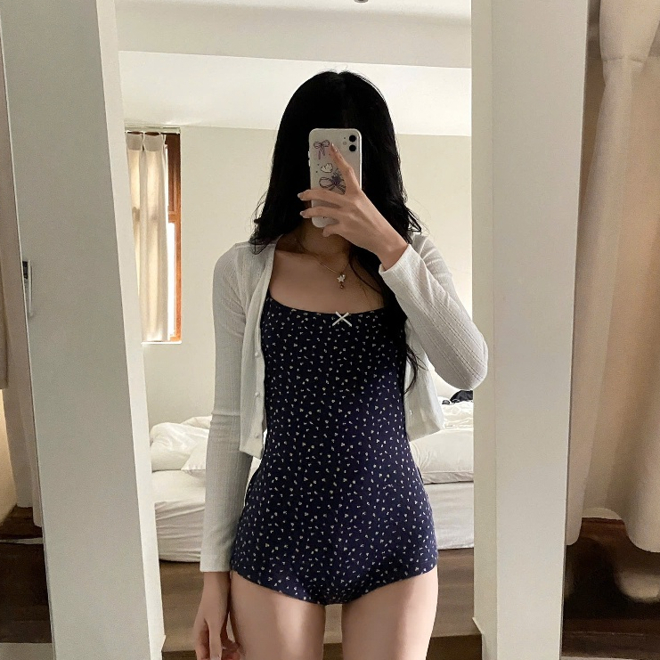 Jumpsuit Cotton Hoa Nhí Hở Lưng Mềm Mại Pepper Clothing Bikini 1 Mảnh Bodysuit Kín Đáo Tôn Dáng Quyế