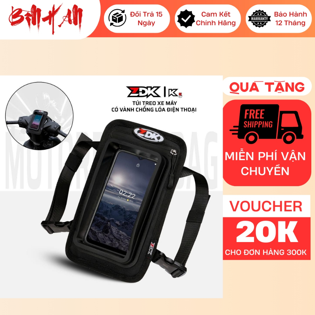 Túi Treo Đầu Xe Máy ZDK K1, ZDK K5, Túi Treo Ghi Đông Xe Dùng Được Cảm Ứng Điện Thoại, Có Sạc Đi Phư