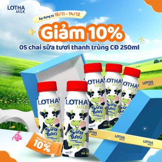  Combo 5 Chai Sữa Tươi Thanh Trùng Có Đường Lothamilk 250ml 