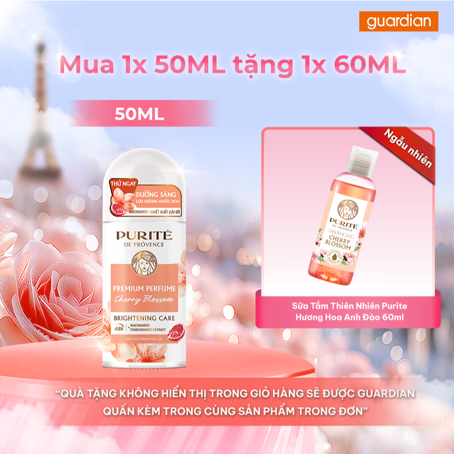[Gift Quấn Kèm Ngẫu Nhiên] Lăn Khử Mùi Purite Dưỡng Sáng Da 50ml Tặng Sữa Tắm 60ml