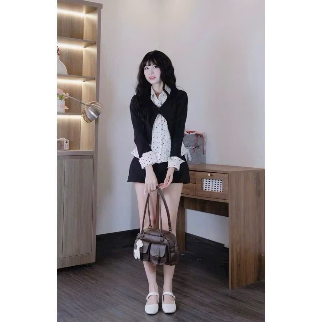 Hiếu Hiếu Bigsize Set áo 3 món dễ thương chấm bi bigsize 55-100kg