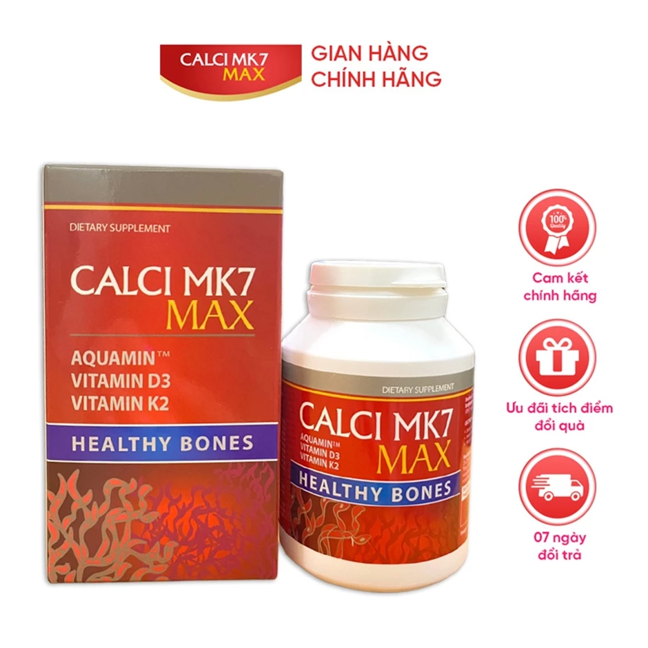 Calci MK7 Max - Viên uống bổ sung canxi tảo đỏ tự nhiên, vitamin D3, MK7 hộp 60 viên