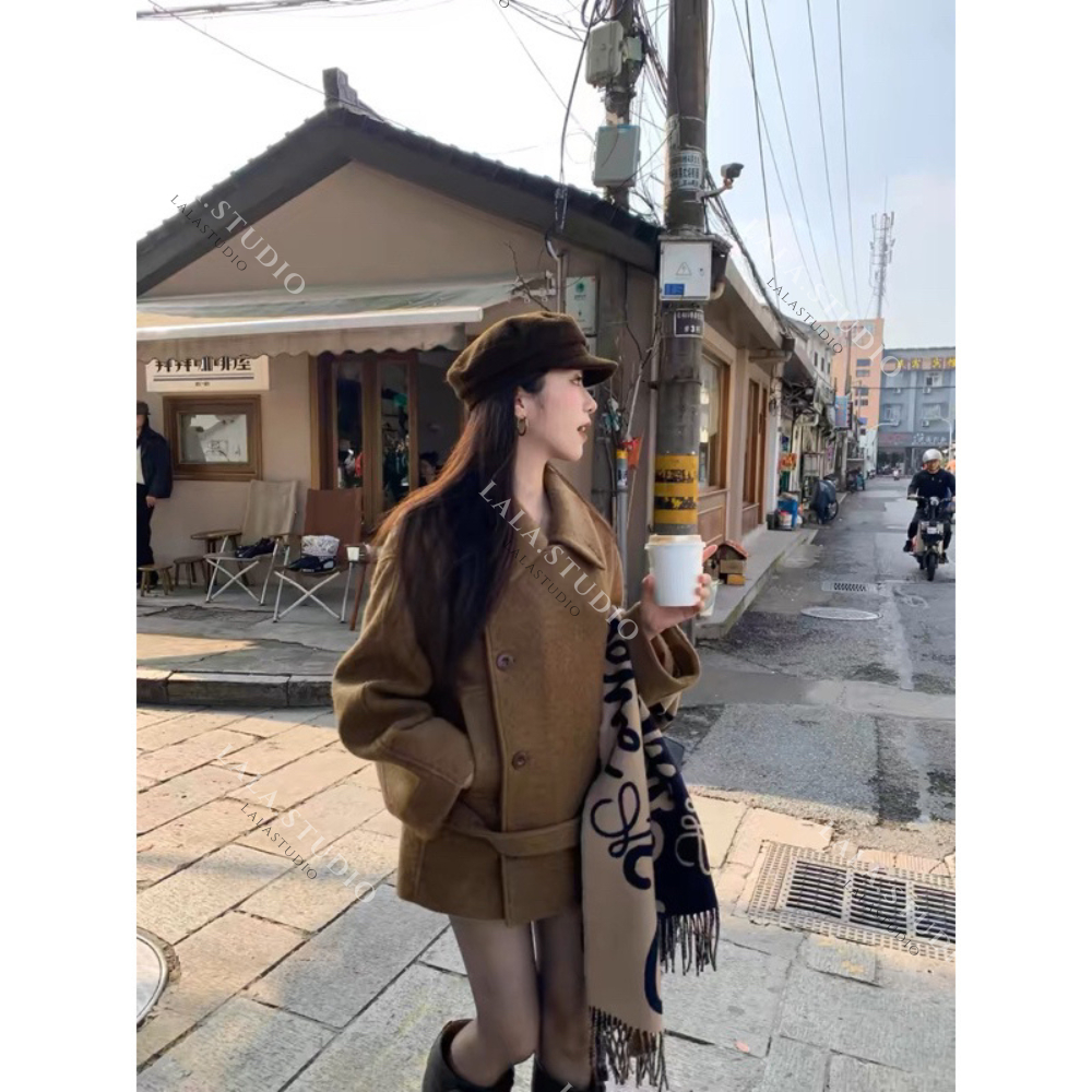  PONY COACH• Áo khoác dạ cổ bẻ cúc cài phối đai thắt eo tiểu thư sang chảnh áo dạ ép cao cấp 