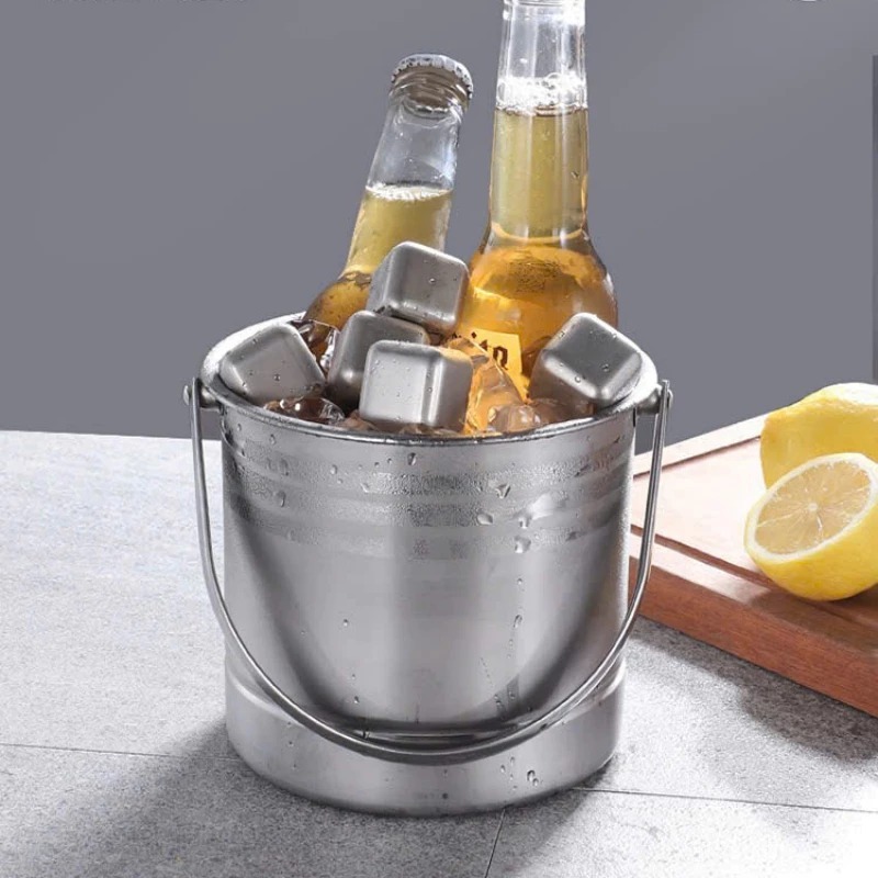 Xô inox Đựng Đá Có 2 Size 1 Lít & 3 Lít - Ngâm Lạnh Rượu