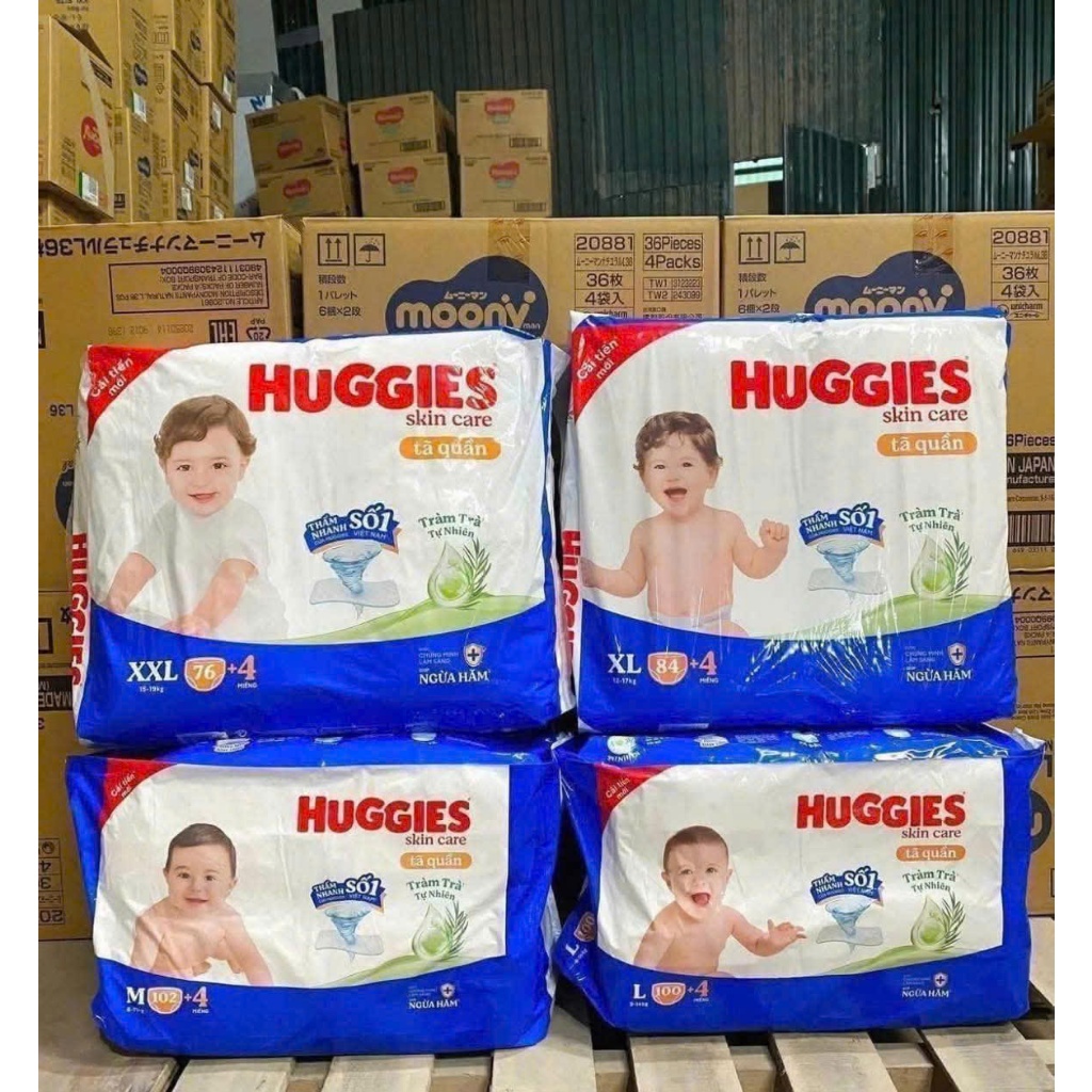 Tã Quần Huggies Skincare Mega Jumbo M102+4/L100+4/XL84+4/XXL76+4