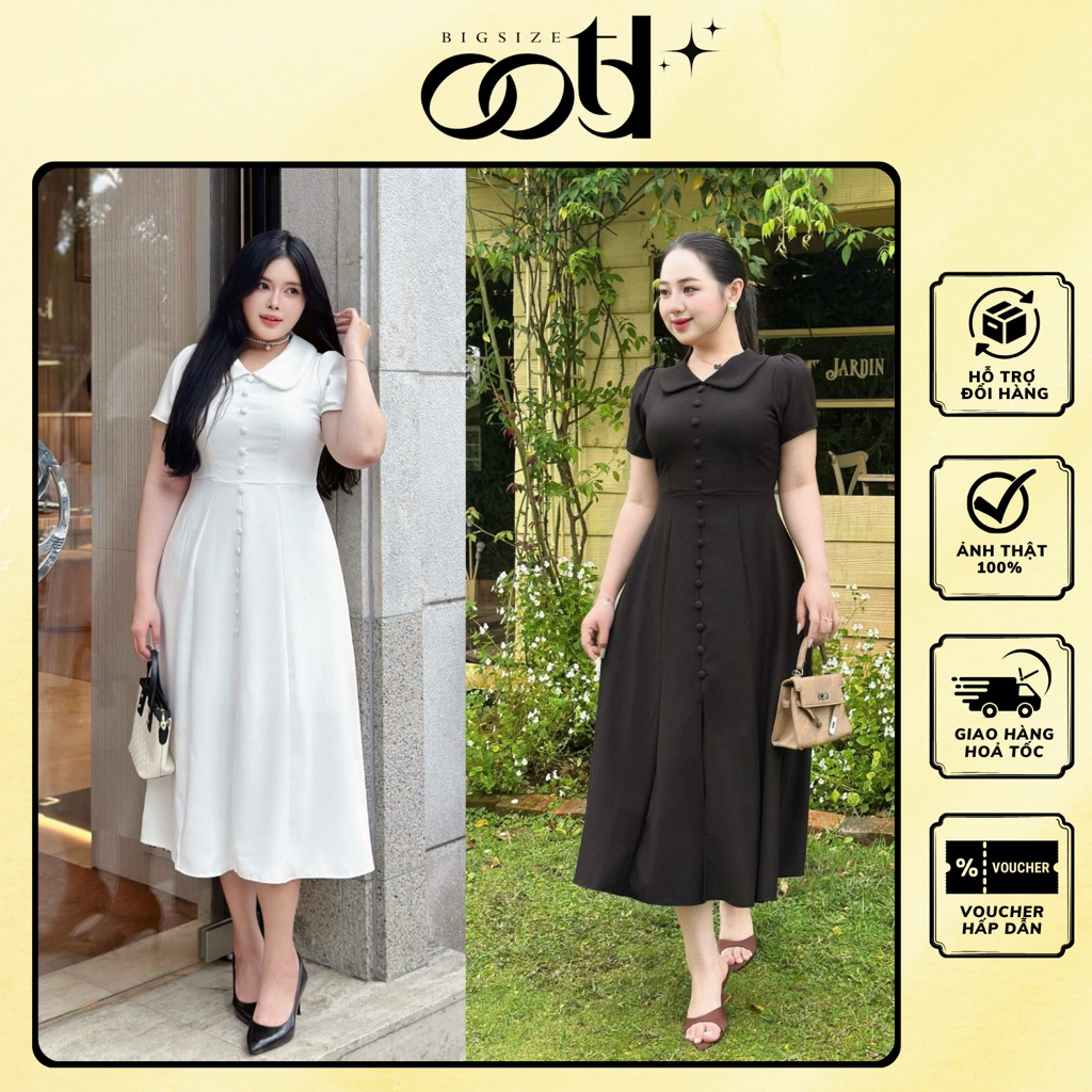 OOTD BIGSIZE - Đầm bigsize nữ dài cổ sen nút bọc