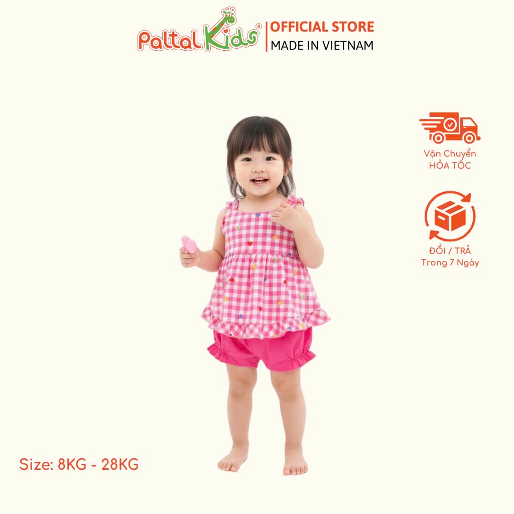 [PALTAL KIDS] Đồ Bộ Đùi Lanh Họa Tiết Phối Quần Bí Bé Gái - 2162