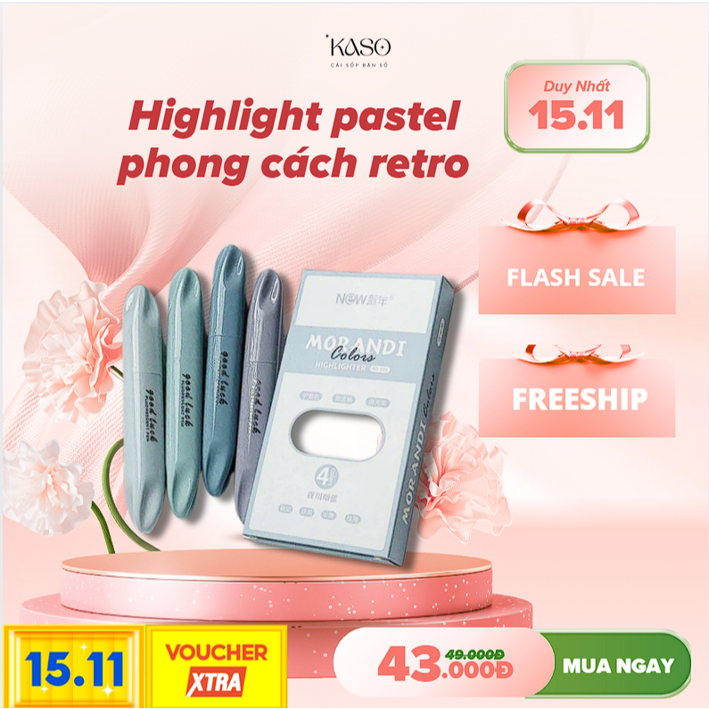 Set 4 bút hightlight (dạ quang)màu pastel Morandi