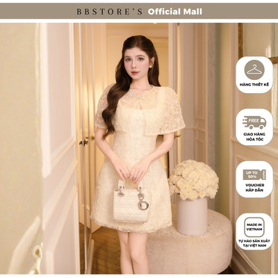 MissChic by BBSTORE'S Set Tiệc 2 Dây Tafta Phối Ren Cổ Vuông (kèm choàng ren tặng nơ đá) - K4577D