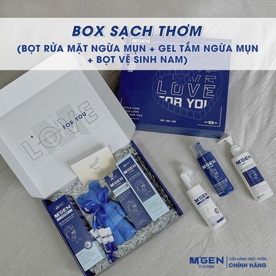 Box sạch thơm MGEN - Sữa rửa mặt ngừa mụn 120ml, sữa tắm ngừa mụn 220ml, bọt vệ sinh nam 125ml, quà tặng bạn trai