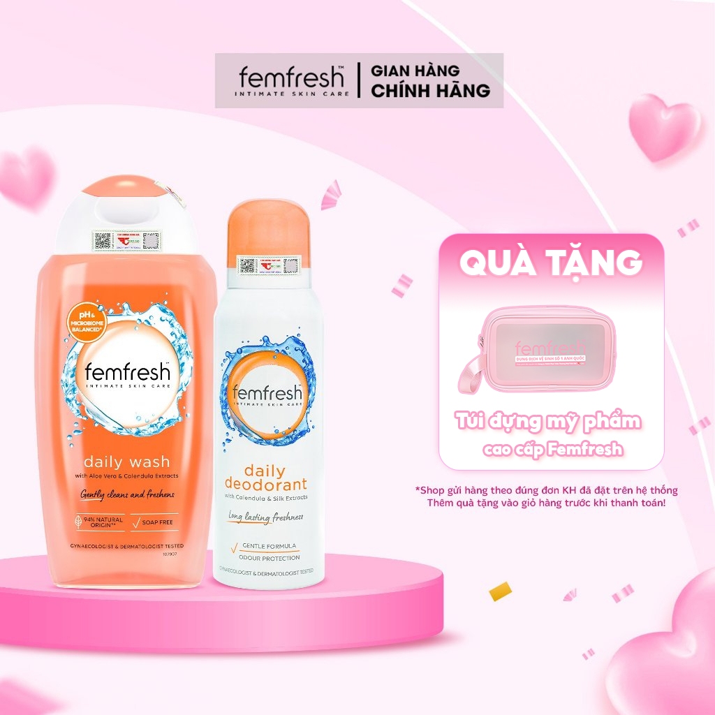 [COMBO TƯƠI MÁT] DDVS Femfresh Daily Intimate Wash + Xịt Thơm Mát Femfresh Deodorant Active 250ML