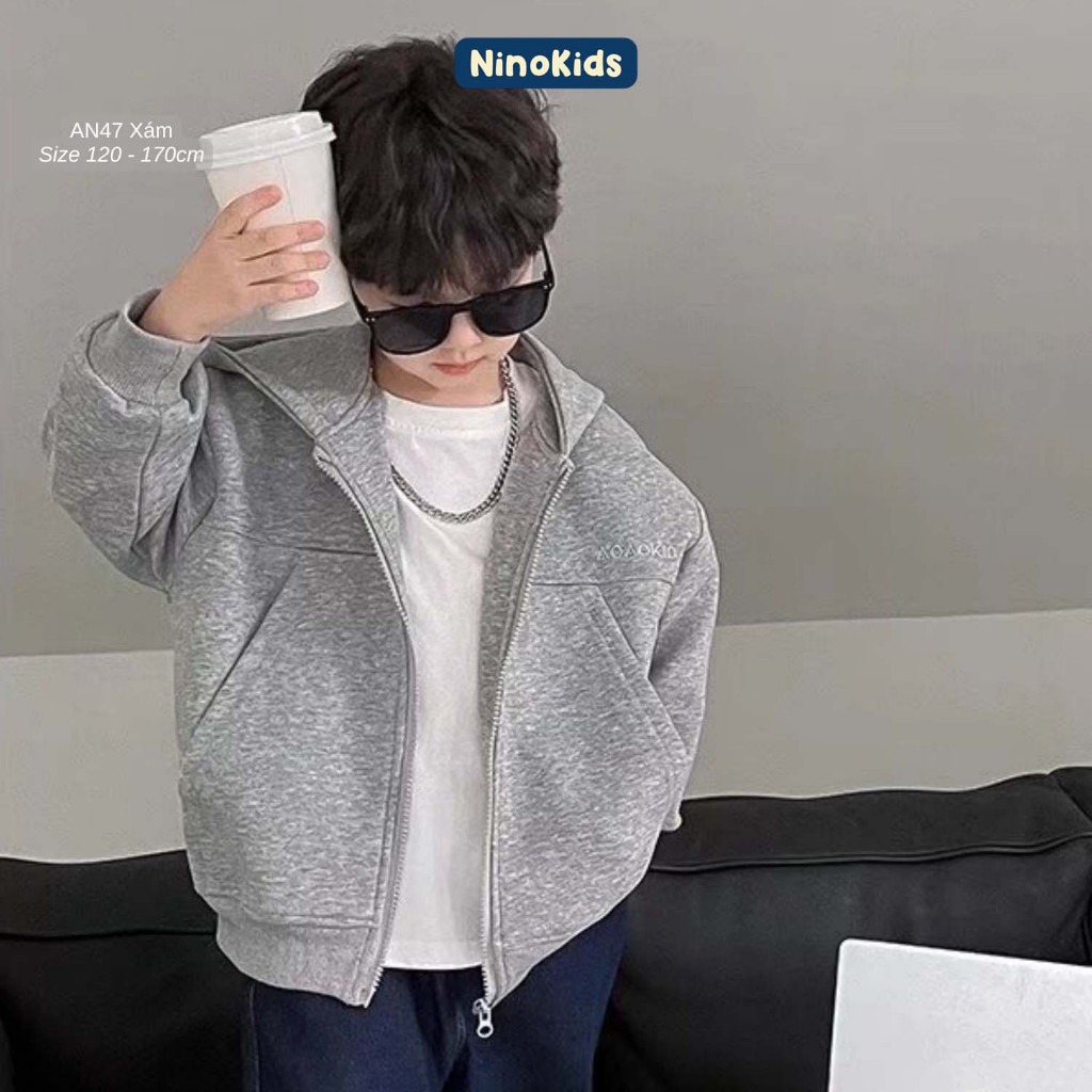 Áo khoác cho bé trai lớp 1 - 9, vải nỉ cao cấp, phong cách thể thao năng động phù hợp cho bé, AN47 N