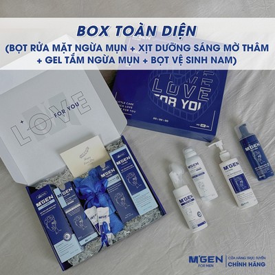 Box toàn diện MGEN - Sữa rửa mặt ngừa mụn, serum dưỡng sáng mờ thâm, sữa tắm ngừa mụn, bọt vệ sinh nam