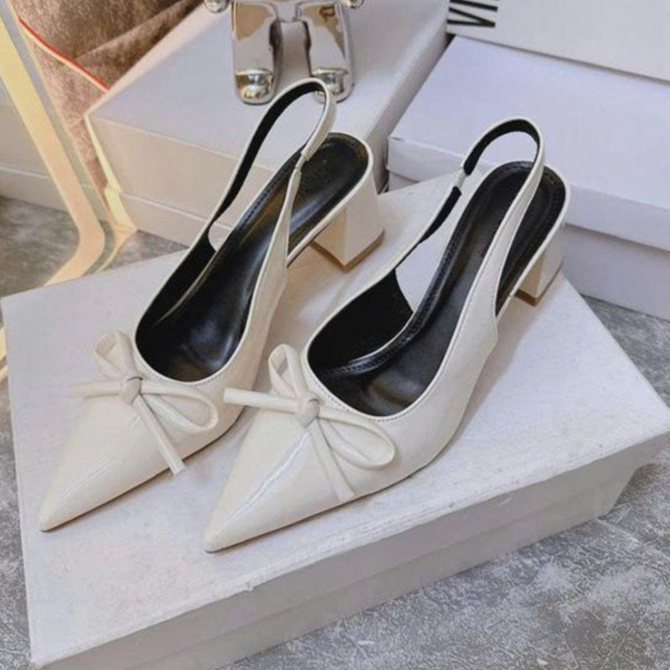 Giày Cao Gót Nữ Mũi Nhọn Da bóng Sandal 5P Sang Trọng, Tinh Tế SandalBelts (vuông nơ ấu)