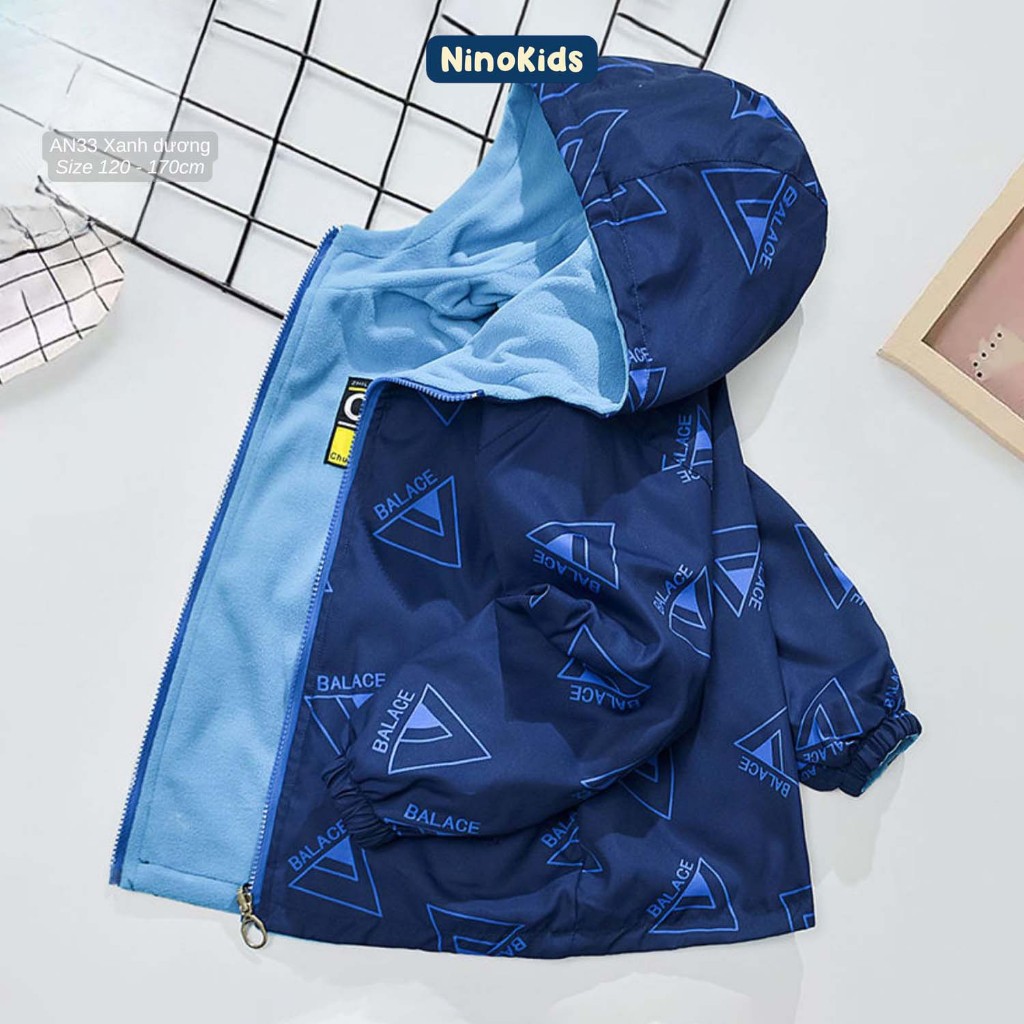 Áo khoác ấm bé trai lớp 1 - 9, Lớp lót nhung dày dặn ấm áp, vải sợi Polyester bền bỉ, cao cấp, AN33 