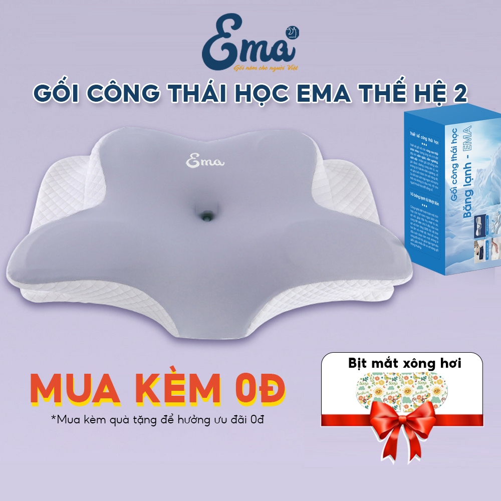 Gối Công Thái Học Chống Đau Mỏi Vai Gáy EMA Thế Hệ 2 - Ruột Cao Su Non Vỏ Vải Băng Lạnh Thoáng Khí | BigBuy360 - bigbuy360.vn