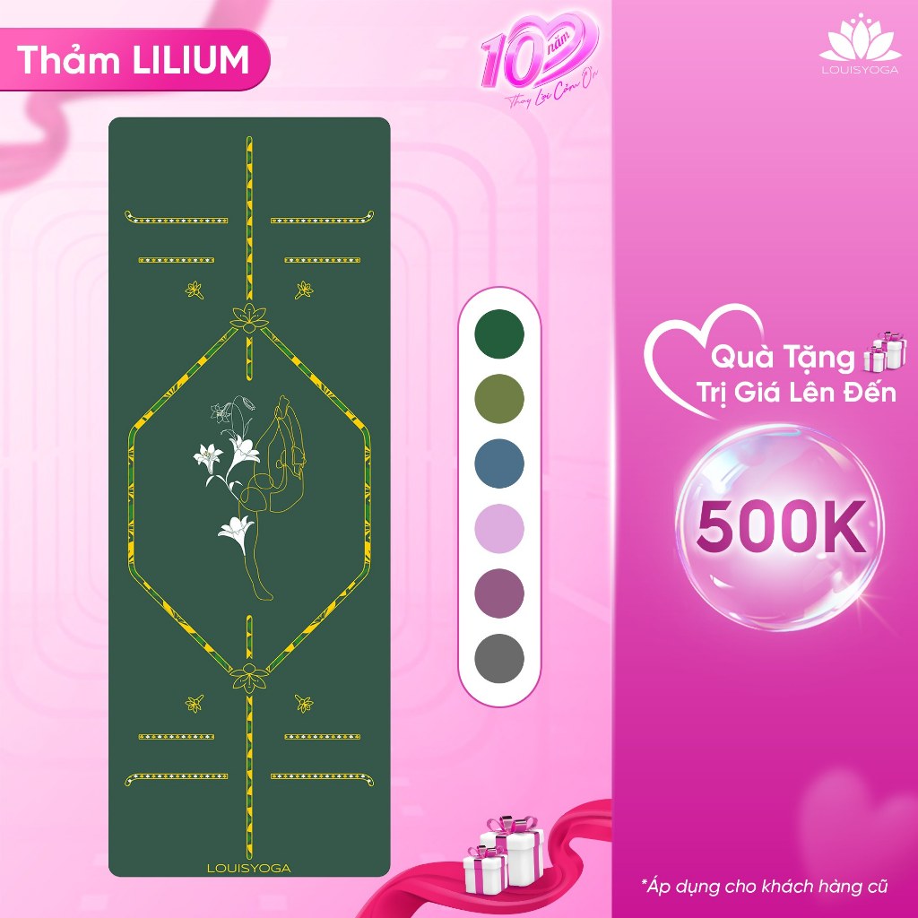 Thảm tập Yoga Cao Su Cao Cấp Louis Yoga - LILIUM – 6.5mm, Mặt nhám, Thiết kế 3 lớp, Cao su PU sinh t
