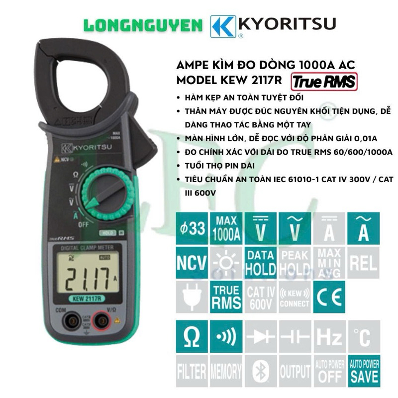 Đồng hồ ampe kìm kyoritsu 2117r , K2117R, ampe kìm 2117r