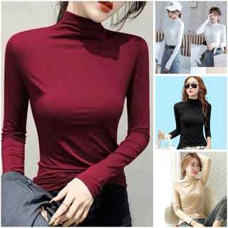Áo Giữ Nhiệt Nữ Cổ Cao Lót Bông Mềm Mại, Dài Tay Ấm Áp Cho Mùa Đông Cổ Cao 3cm