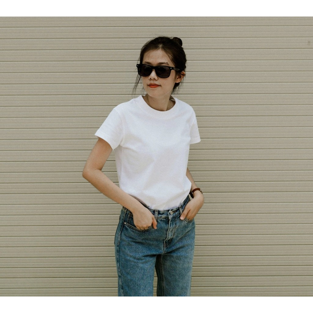 Áo thun nữ form baby tee vừa người, LEWLEW Basic TRẮNG trơn - 100% cotton thoáng mát