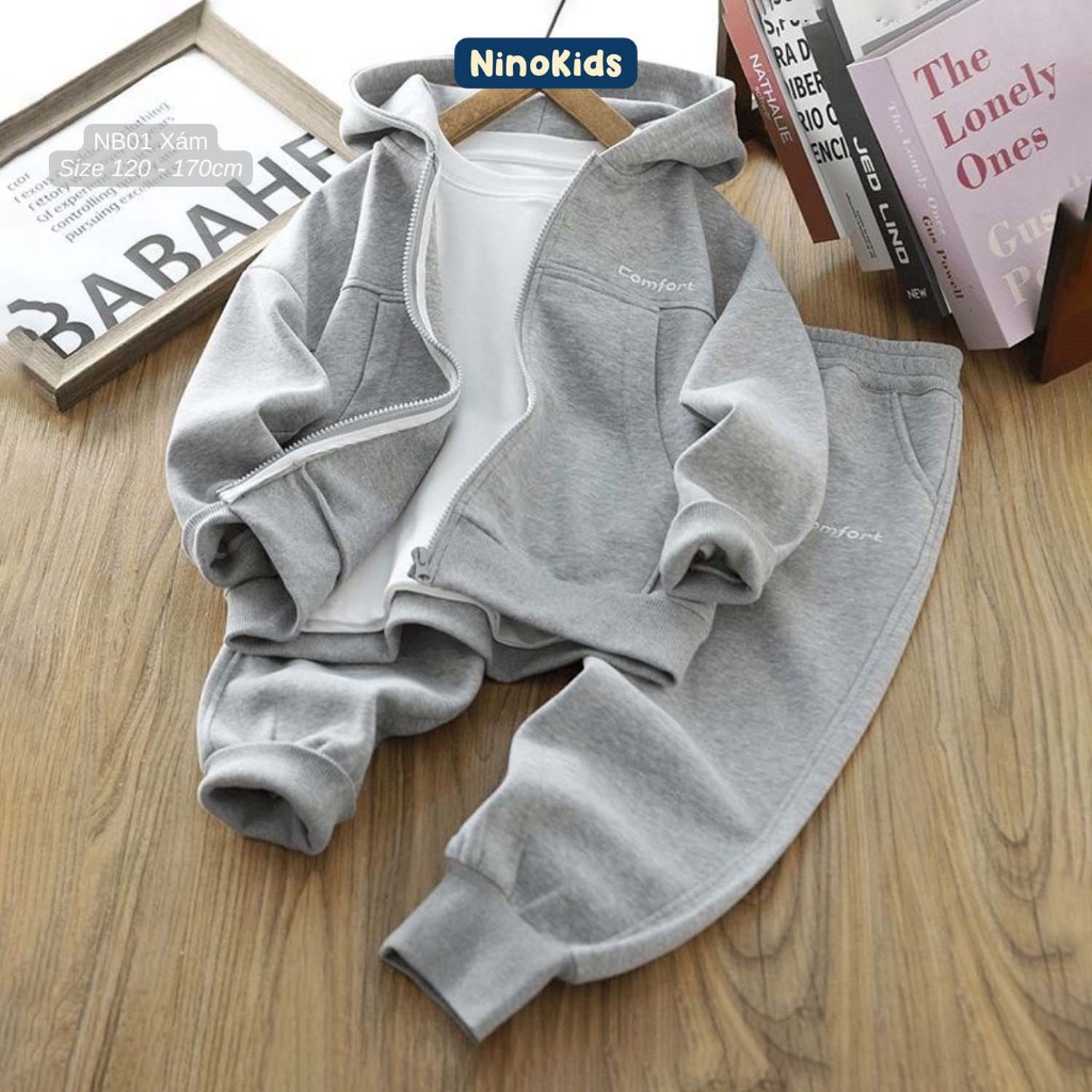 Đồ thể thao cho bé trai 6-14 tuổi, Thiết kế phong cách thời trang thu đông năng động, NB01 NinoKids