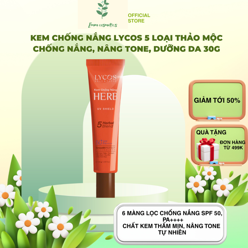 Kem Chống Nắng LYCOS 5 Loại Thảo Mộc Herb UV Shield SPF 50+, PA ++++ Kết cấu mỏng, Chống Nắng, Nâng 