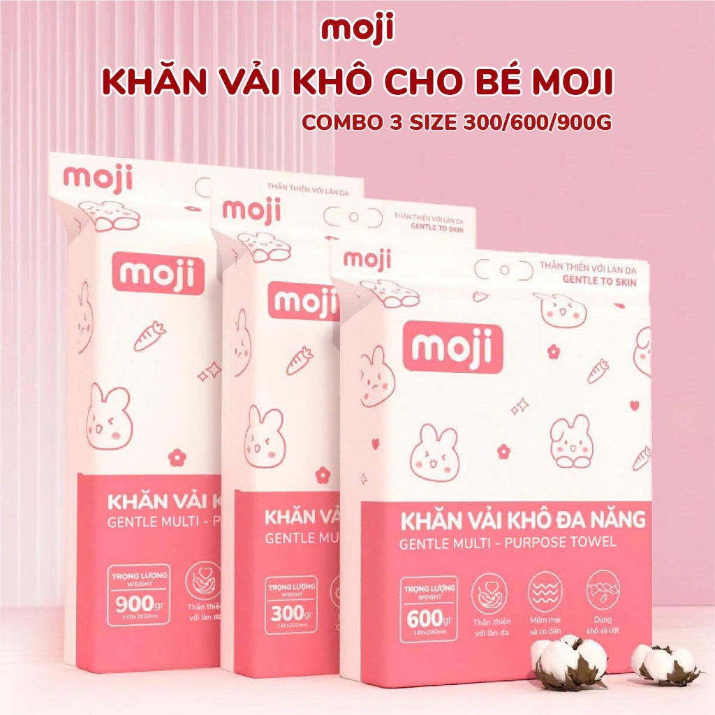 Khăn vải khô đa năng cho mẹ và bé MOJI gói 300/600/900gr không hóa chất, thấm hút tốt (HẾT QUÀ)