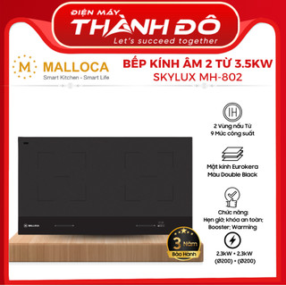 [CHÍNH HÃNG] Bếp Kính Âm 2 Vùng Nấu Từ Malloca Skylux MH-802 - Mặt kính EuroKera, màu Double Black - Công Suất 3500W