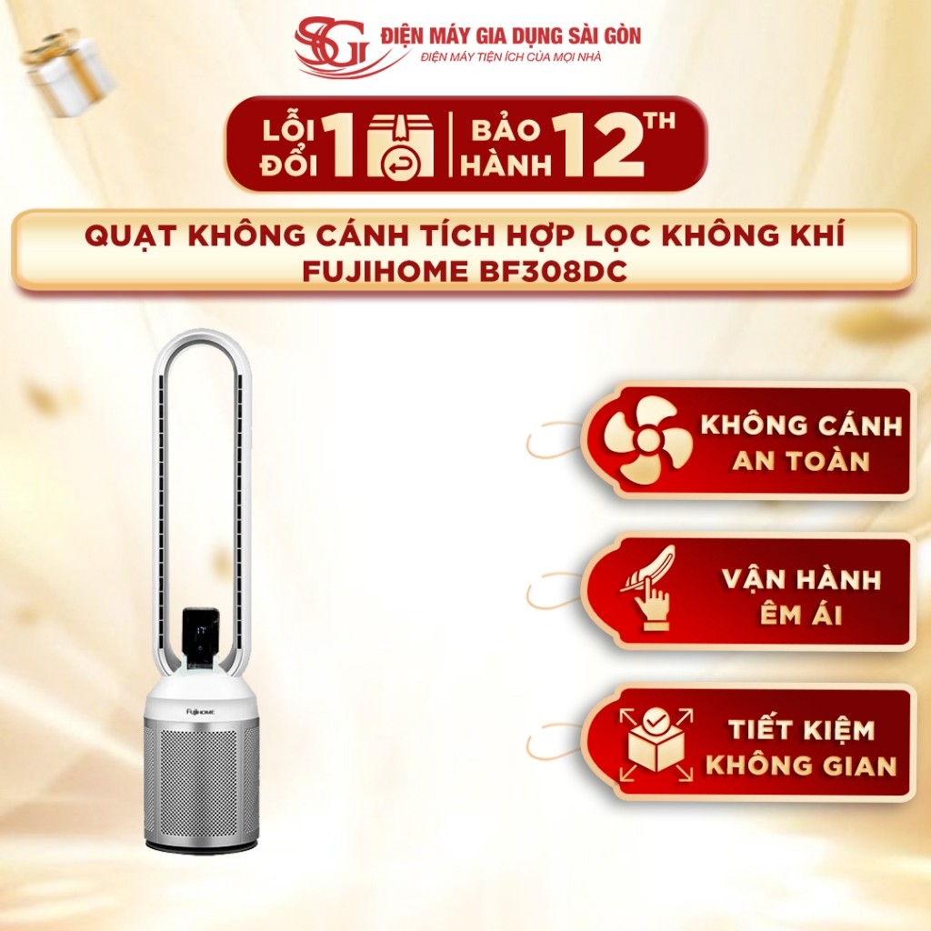 Quạt không cánh tích hợp lọc không khí Fujihome BF308DC – 24 cấp độ gió, điều khiển cảm ứng