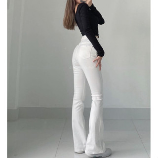  Quần jean nữ ống loe màu trắng Gap100 Sofm Wear dáng dài lưng vừa 
