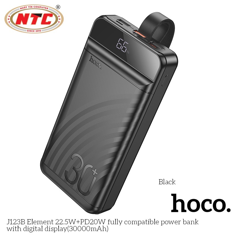 Cục Tích Điện Hoco J123B 30000mAh QC 3.0 22.5W và TypeC PD 20W, Có đèn Led (Đen) - Hàng Chính Hãng
