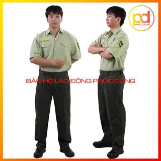 Bộ quần áo đồng phục bảo vệ xanh đậu ngắn tay đóng thùng, đồng phục bảo vệ chuyên nghiệp tốt - Không phụ kiện