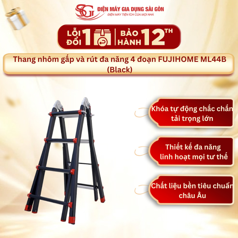 Thang nhôm gấp rút đa năng 4 đoạn Fujihome ML44B - Chống trượt, tải trọng 150kg