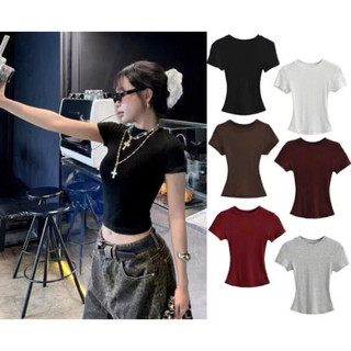  Áo thun cổ tròn chất thun gân tăm form ôm Babytee kiểu dáng thắt eo co giãn thoải mái 
