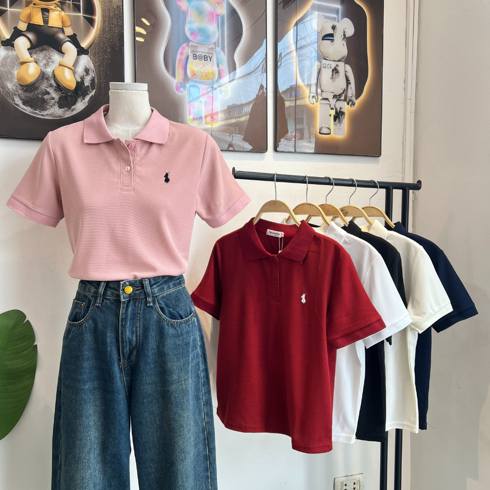 Áo thun polo nữ thêu basic trẻ trung, thanh lịch dễ phối đồ - MiuFashion