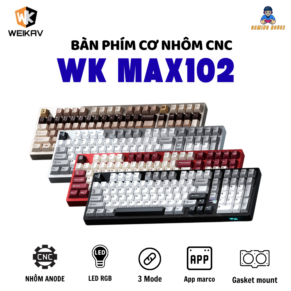 Bàn phím cơ không dây nhôm fullsize Weikav WK Max102 - 3 mode kết nối - Led RGB - Pin 10000 mAh -App marco - Gasketmount | BigBuy360 - bigbuy360.vn