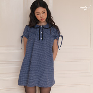  Đầm babydoll nữ NAKEDbyV váy midi dáng suông dài phối viền ren cổ tay phồng kẻ vintage JENNY DRESS 