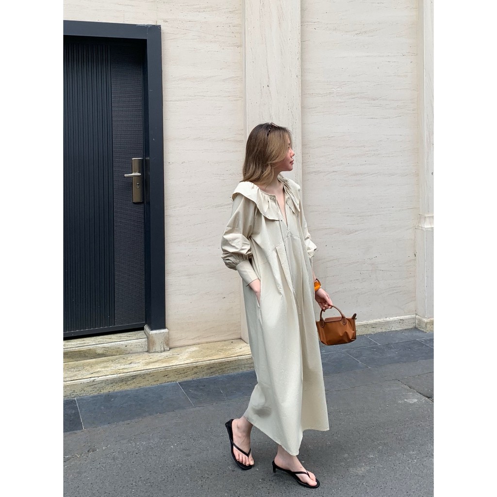 AO'EM STUDIOS | GRACE DRESS - Đầm nữ chất Modal cổ bèo tay lửng dáng suông dài