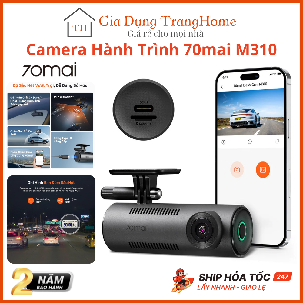 Camera Hành Trình 70mai M310 Phiên Bản Quốc Tế Cam Ghi Hình 2K QHD Ra Lệnh Giọng Nói - Chính Hãng
