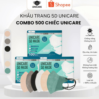  Thùng 500 chiếc khẩu trang 5D Unicare 3 lớp bảo vệ kháng khuẩn chống bụi mịn bảo vệ sức khỏe 