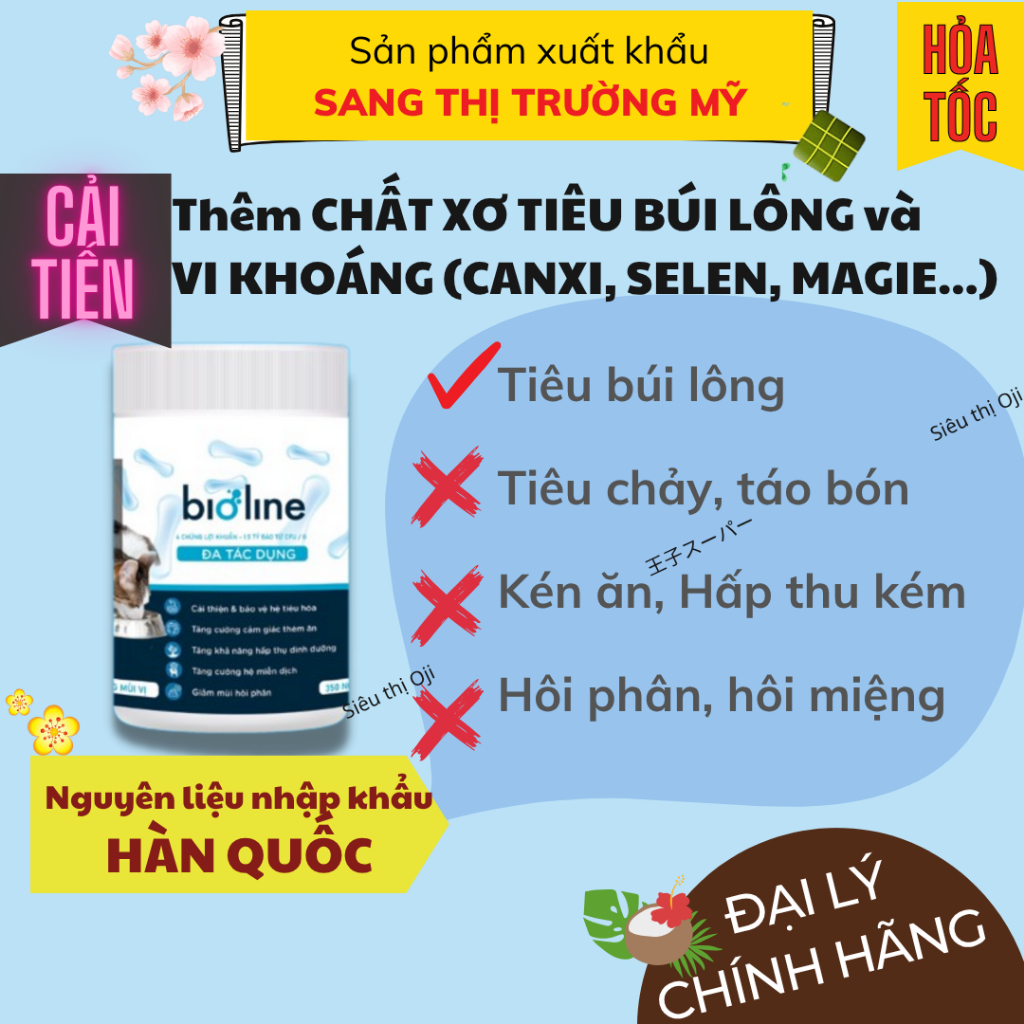 Men Vi Sinh Cho Chó Mèo BIOLINE, Men Tiêu Hóa Cho Chó Mèo Tiêu Chảy Táo Bón Kén Ăn Hôi Phân