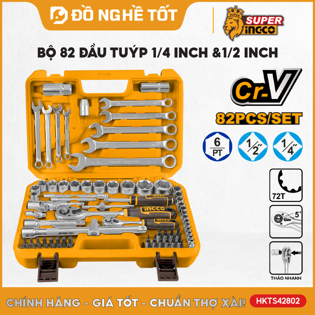 Bộ 82 đầu tuýp 1/4 inch &1/2 inch INGCO HKTS42802