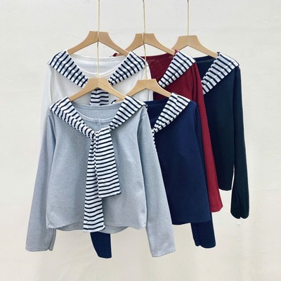 Áo Cardigan Bigsize Nữ Kèm Khăn Thủy Thủ Áo Thun Form Ôm Tay Dài Cho Chubby A310+A195