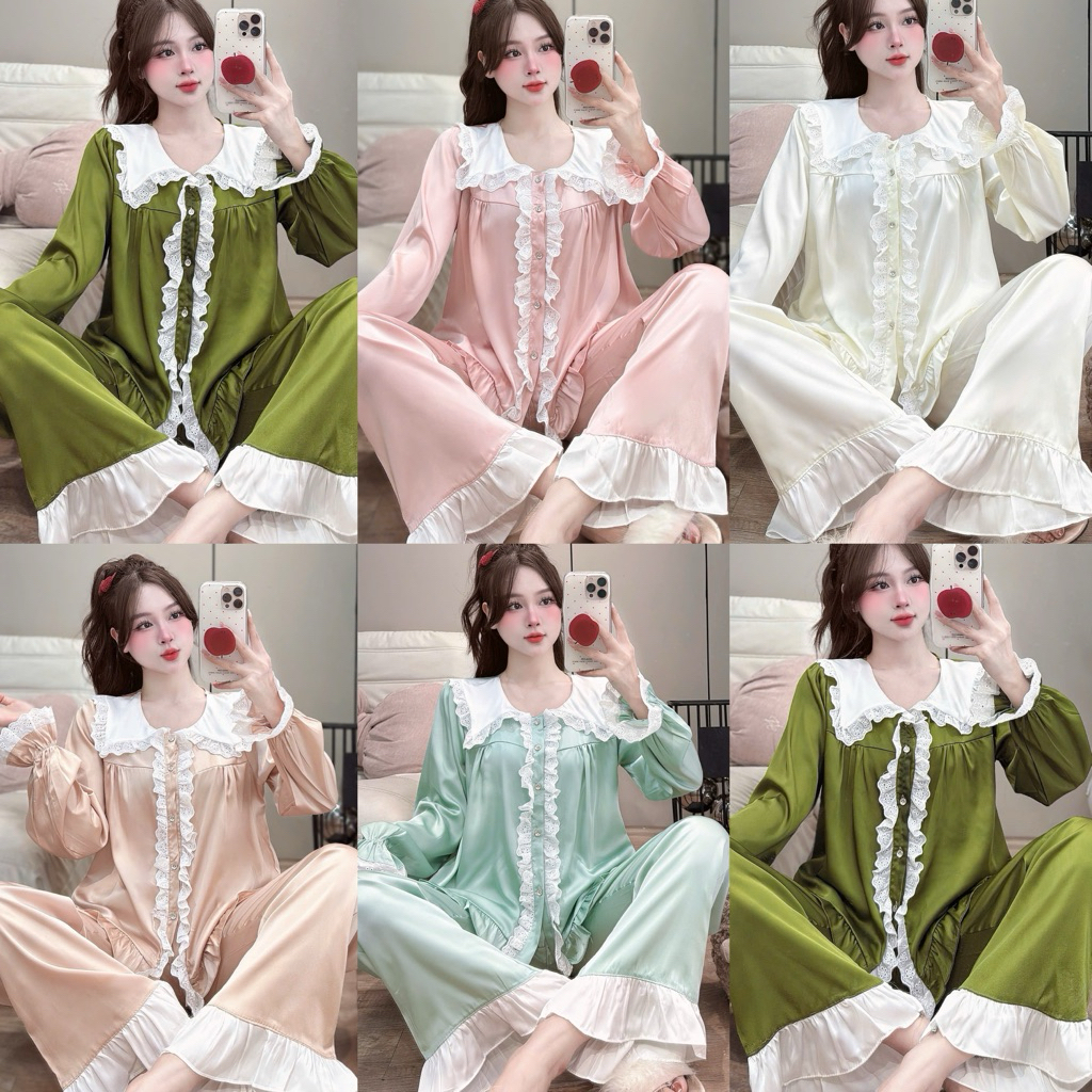 [DEAL MỞ BÁN] Bộ Đồ Ngủ Nữ JUSOKA Pijama Lụa Latin Cao Cấp Dễ Thương Dáng Tiểu Thư Cao Cấp LT24