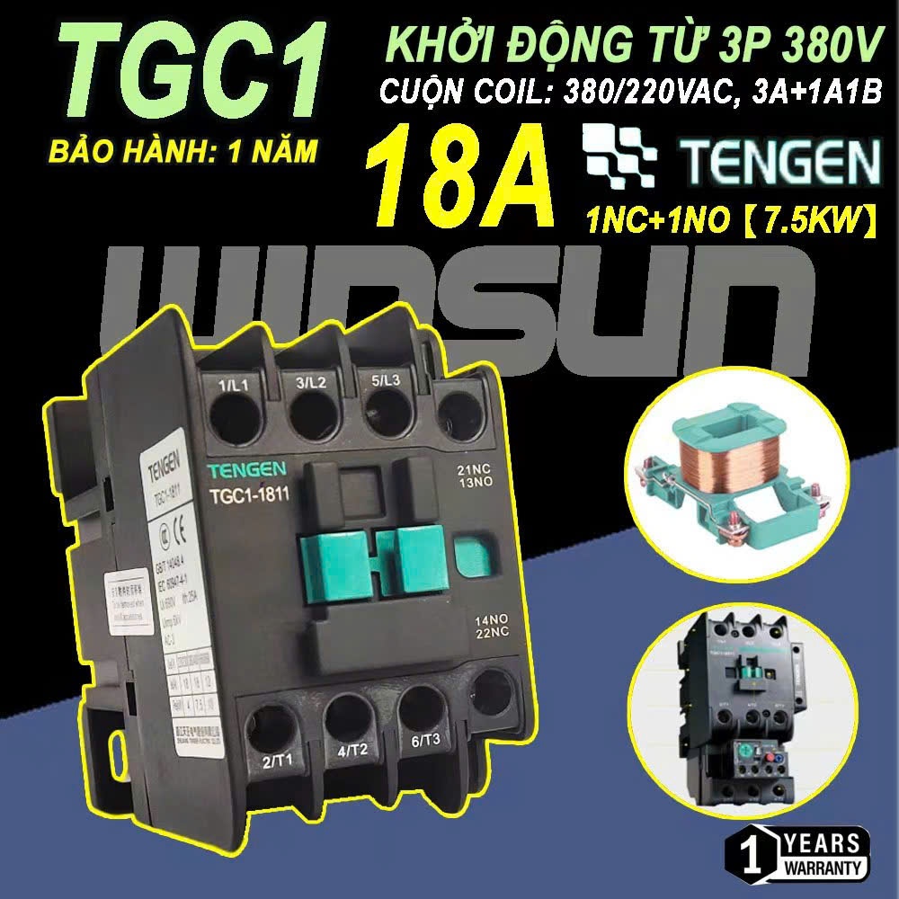Khởi Động Từ 3P 380V TENGEN 18A-25A-32A-38A. BH: 1 năm Contactor 3P