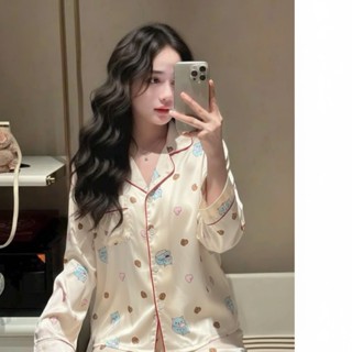  Bộ ngủ lụa satin dài tay pijama cao cấp họa tiết đáng yêu sang chảnh 