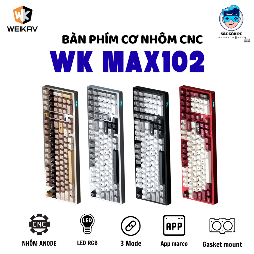 Bàn phím cơ không dây nhôm fullsize Weikav WK Max102 - 3 mode kết nối - Led RGB - Pin 10000 mAh -App marco - Gasketmount | BigBuy360 - bigbuy360.vn